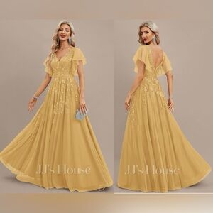 NWT JJ’s HOUSE GOLD EVER PRETTY SEQUIN, TULLE, LACE APPLIQUE’ Sz16. STUNNING!